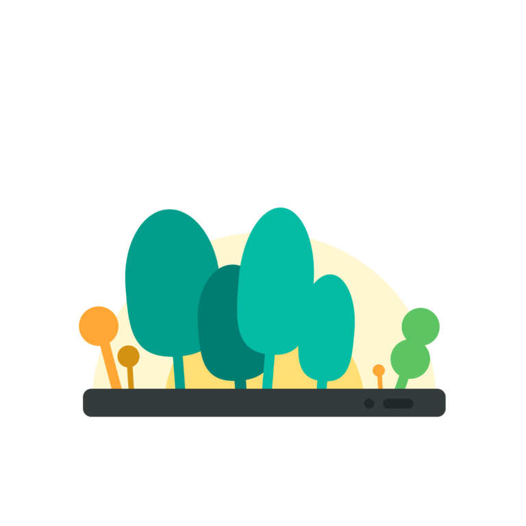 Image with trees with different shapes and colors referring to the only existing tree app and survey rewards app
